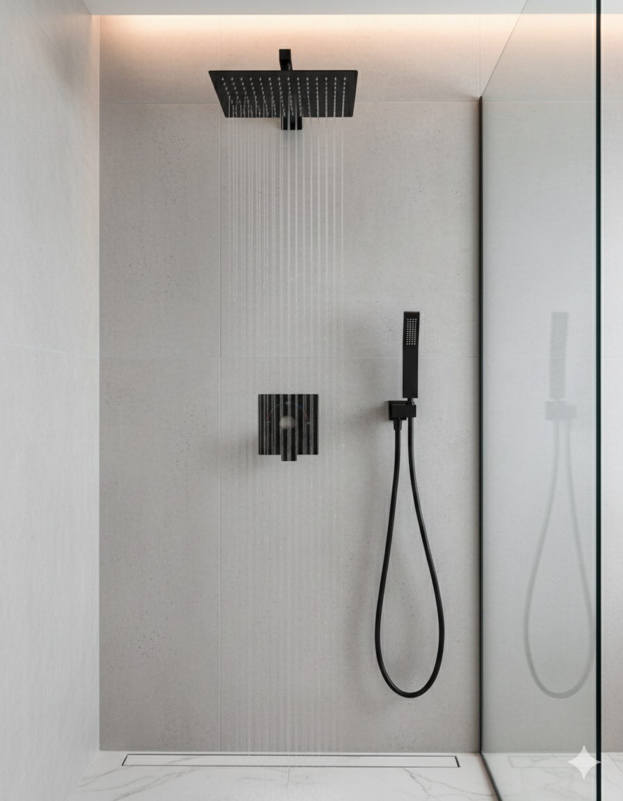 Built-in Wall Shower Black
