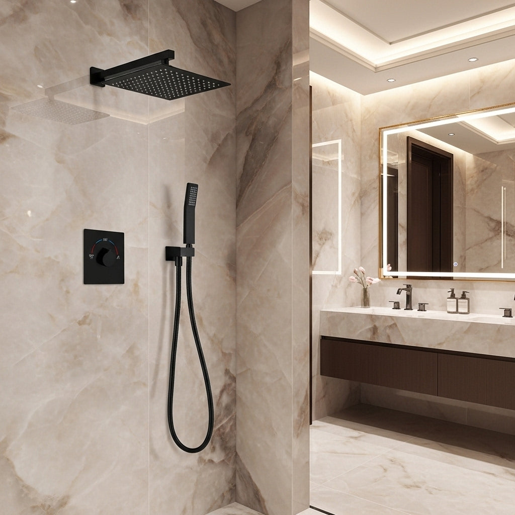 Built-in Wall Shower Black