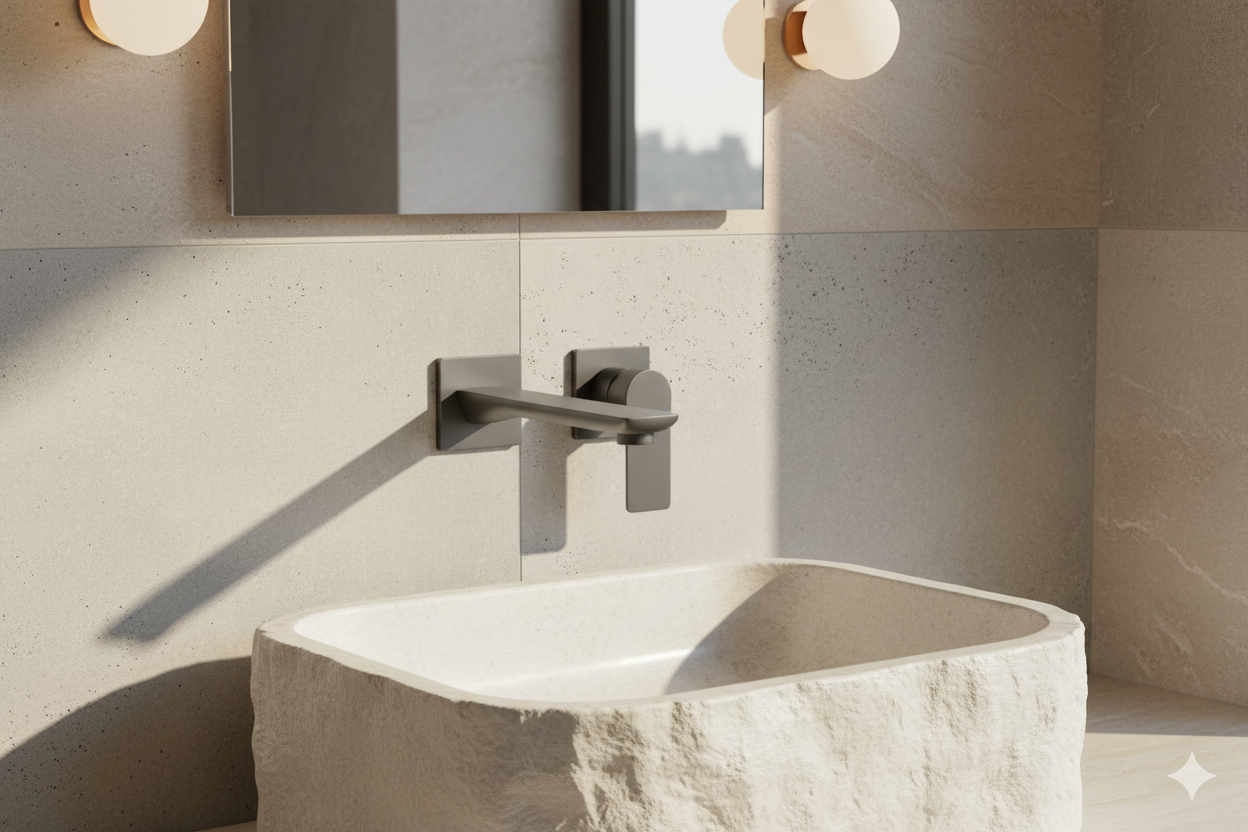 Basin Mixer Built in Wall Gray